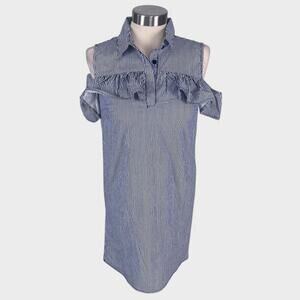 Audrey Lane Large Shirt Dress Cold Shoulder Striped Stretch NEW NWT Blue White